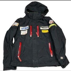 Y2K Vintage Spyder Jacket USA Ski Team coat XS black W/ SponsorPatches Hooded